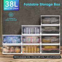 38L Storage Box Container Large Plastic Stackable Organiser Collapsible Toy Tool Clothes Wardrobe Pantry Bin