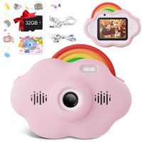 Kids Digital Selfie Camera 40 MP 2.4'Screen HD Digital Video Rainbow Camera with 32GB SD Card 8X Zoom for Toddler-Pink