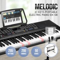 Electric Piano Electronic Keyboard Melodic 61 Lighted Keys USB Port 50 Demo Songs Music Stand