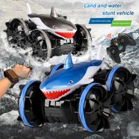 2.4 GHz Amphibious RC Car Shark,  Remote Control Monster Truck fits All Terrain, 360 Rotating RC Boat Gifts for Kids Color Blue