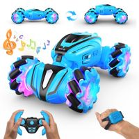 Remote Control Car for Kids,RC Cars 360 Flips Stunt Car Double Sided Rotating Off Road with Light and Muisc Rechargeable Birthday Gifts Color Blue