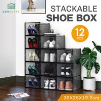 12PCS Shoe Storage Box Sneaker Display Case Plastic Clear Boxes Stackable Organizer Transparent Container Unit Extra Large