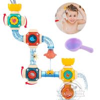 Bath Toys, STEM Baby Bathtub Toy with DIY Pipe Tubes, Cubes,Spoon,  Cute Bathroom Time Spray Waterfall Shower Toy, Great Gifts for Toddlers Boys Girls