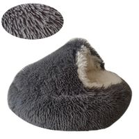 Cat Bed Winter Warm Shell Semi Enclosed Cat Litter Pet Cat Bed Puppy Cat Soft Self-Warming Plush Bed for Pets (70cm, Deep Grey)