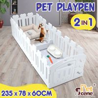 Dog Pet Cat Kennel Enclosure Cage Fence Safety Gate Playpen Crate Whelping Box Barrier Kitten Puppy Furniture 8 Panels 2in1 White