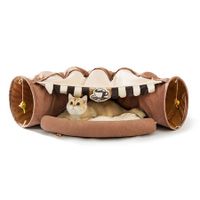 Cat Tunnel for Indoor Cats Tube with Collapsible Washable Cat Bed,Premium Cat Toy for Small Medium Large Cat-Brown