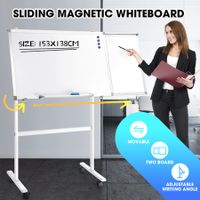 Mobile Magnetic Whiteboard Interactive Dry Erase Sliding White Board Large Rolling Wheels Office Classroom Teaching Panel 153cmx60cm Adjustable Writing Angle