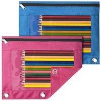 Pencil Pouch for 3 Ring Binder,Binder Pencil Pouch with Clear Window Pencil Bags with Zipper & Reinforced Grommets,Pencil Case for Binder (2 Pack Rose Red & Azure Blue)