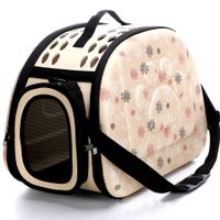 Foldable Pet Dog Carrier Cage Collapsible Travel Kennel Outdoor Shoulder Bag for Puppy Dog Cat (M,Beige)