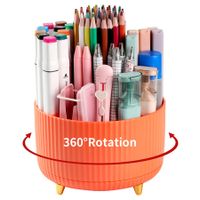 Desk Pencil Pen Holder,5 Slots 360°Degree Rotating Pencil Pen Organizers for Desk,Desktop Storage Stationery Supplies Organizer,Cute Pencil Cup Pot for Office,School,Home,Art Supply (Orange)