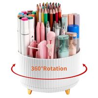 Desk Pencil Pen Holder,5 Slots 360°Degree Rotating Pencil Pen Organizers for Desk,Desktop Storage Stationery Supplies Organizer,Cute Pencil Cup Pot for Office,School,Home,Art Supply (White)
