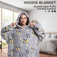 Wearable Blanket Hoodie,Oversized flannel Blanket Sweatshirt with Hood Pocket and Sleeves,Cozy Soft Warm Plush Hooded Blanket Panda Adult Long Size