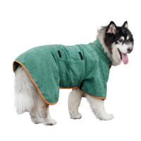 Dog Bathrobe Soft Towel Soft And Super Absorbent Bathrobe Microfiber Quick Dry Pet Bath Towel With Adjustable Collar And Waist Green L(51-60CM)