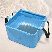 Foldable Portable Fishing Square Hiking Washing Water Container Backpacking Car Wash Basin Bucket (Blue)