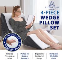Triangle Wedge Pillow Bed Reading Cushion Set Acid Reflux Memory Foam Neck Pain Back Support Sleeping Velvet Fabric Leg Elevation