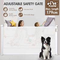 Retractable Baby Gate Safety Pet Fence Dog Enclosure Safe Guard Security Guard Stairs Mesh Indoor Outdoor 179cm White