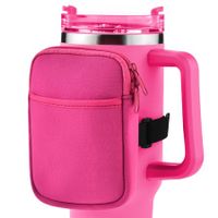 Water Bottle Pouch For Stanley Quencher Adventure 40oz & Stanley IceFlow 20oz 30oz,tumbler pouch with Pocket,for Cards,Keys,Wallet,Earphone,Compact,Versatile (Deep Pink)