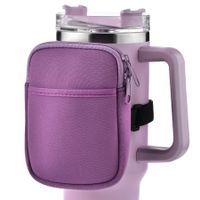 Water Bottle Pouch For Stanley Quencher Adventure 40oz & Stanley IceFlow 20oz 30oz,tumbler pouch with Pocket,for Cards,Keys,Wallet,Earphone,Compact,Versatile (Purple)