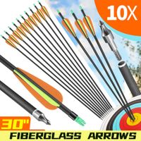 10x Fiberglass Arrows 76.2cm Shaft Archery Practice Target Shooting 18-55lbs Compound Recurve Bow Youth Beginners Dia. 8mm