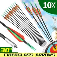 10x Fiberglass Arrows 76.2cm Archery Target Shooting Practice 18-42lb Compound Recurve Bow Youth Beginners Dia. 6mm