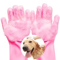Pet Grooming Gloves, Dog Bathing Shampoo Gloves Pet Hair Remover Brush for Cat & Dogs-Pink