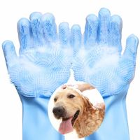 Pet Grooming Gloves, Dog Bathing Shampoo Gloves Pet Hair Remover Brush for Cat & Dogs-Light Blue