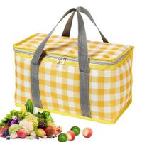 Insulated Picnic Bag Reusable,Beach Bag Cooler Bags,Cooler Bags with Zippered Top,Insulated Bag for Hot or Cold,Picnic,Beach,Food Delivery,Outdoor (Yellow & White)