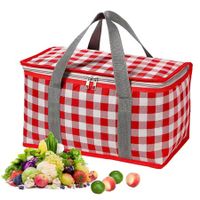 Insulated Picnic Bag Reusable,Beach Bag Cooler Bags,Cooler Bags with Zippered Top,Insulated Bag for Hot or Cold,Picnic,Beach,Food Delivery,Outdoor (Red & White)