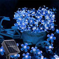 Outdoor Solar Flower String Lights Waterproof 50 LED Fairy Light Decorations for Christmas Tree Garden Patio Fence Yard Spring (Blue)