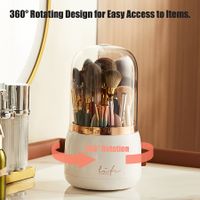 Rotating 360 Makeup Brush Holder Organizer Box with Lid Storage Dust Acrylic Cosmetics Holders Storage Cup(White)