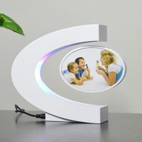 Magnetic Levitating Floating Photo Frame with Colourful LED Light Rotating Levitation Picture Frame Display for Room Decor, Creative Gifts White