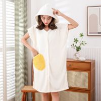 1pc Women Hooded Bathrobe, Hooded Poncho Towel, Bath Wrap Towels No Sleeve With Hat For Women, Absorbent Shower Spa Wrap, Bath Skirt Color White