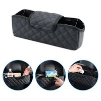 Leather Car Headrest Backseat Organizer, Hanging Storage Bag with Trash Bin