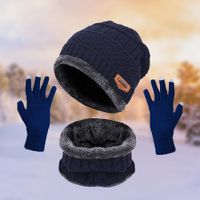 Pack Of 3 Winter Knitted Beanies, Hats, Collars, Warm Gloves, Fleece Lining, Infinity Scarf, Men's And Women's  Gloves Color Navy Blue