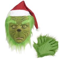 Green Monster Christmas Mask with Red Hat and Glove