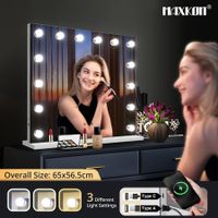 Makeup Mirror with Lights 14 LED Hollywood Style Vanity Lighted Desk Dressing Table Beauty Touch Adjustable Brightness USB Maxkon