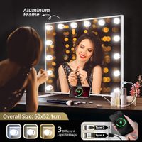 LED Makeup Mirror 14 Bulbs Hollywood Style Lighted Vanity Dressing Table Desk Wall Mounted Adjustable Aluminium Phone Holder USB Maxkon