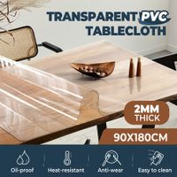 PVC Tablecloth Cover Mat Plastic Dining Desk Protector Custom Clear Transparent Waterproof 2mm 90 x 180 cm