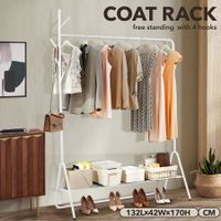 Clothes Garment Rack Coat Stand Metal Shelving Closet Organizer Hook Hanger Hat Holder Entryway Storage Freestanding Shelf