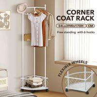 Garment Rack Movable Clothes Coat Stand Metal Shelving Closet Organizer Hat Holder Entryway Storage With Wheels Freestanding