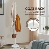 Coat Stand Garment Rack Hall Storage Shelf Hook Hanger Hat Holder Closet Organizer Metal Entryway Freestanding White