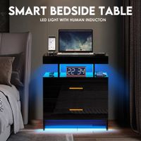 Smart Bedside Table Led End Desk Adjustable Night Stand Rotatable Laptop Workstation Bedroom Drawer High Gloss Black