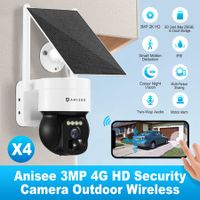4G LTE Security Camerax4 Spy House Home CCTV Wireless Solar Surveillance System 2K HD 3MP WIFI PTZ Outdoor PIR Motion Detect Night Vision