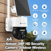 Solar WIFI Security Camerax4 Battery Outdoor Wireless CCTV PTZ Spy Surveillance 2K 4G Home Dual Lens 5dBi 3MP PIR Detect Night Vision IP66