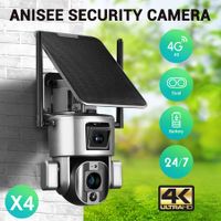 4G LTE Security Camerax4 Home CCTV House Spy WiFi Solar Wireless Outdoor Surveillance System Dual Lens 4K PTZ Batteries
