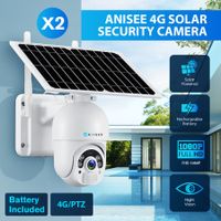 4G LTE Security Camerax2 Home House CCTV Spy Wireless Solar WiFi Surveillance System Outdoor PTZ SIM Card Batteries