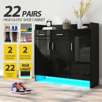 Wooden Shoe Storage Cabinet Rack Organiser Shelf Drawer Black High Gloss with Doors RGB Light