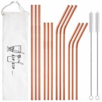 Reusable Stainless Steel Metal Straws with Case - Long Drinking Straws for 30 oz and 20 oz Tumblers Yeti Dishwasher Safe - 2 Cleaning Brushes Included (12-Pack,Rose Gold)