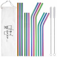 Reusable Stainless Steel Metal Straws with Case - Long Drinking Straws for 30 oz and 20 oz Tumblers Yeti Dishwasher Safe - 2 Cleaning Brushes Included (12-Pack,Rainbow)