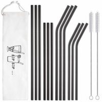 Reusable Stainless Steel Metal Straws with Case - Long Drinking Straws for 30 oz and 20 oz Tumblers Yeti Dishwasher Safe - 2 Cleaning Brushes Included (12-Pack,Black)